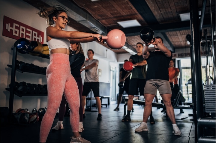 a group of people exercising